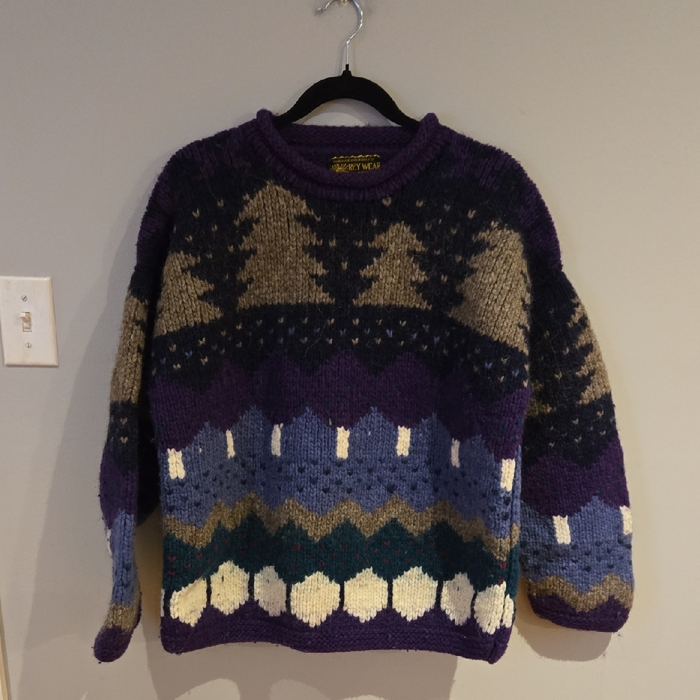 Cozy Purple and Gray Sweater 100% Wool Size M
